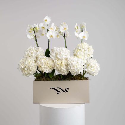 Orchids and hydrangea