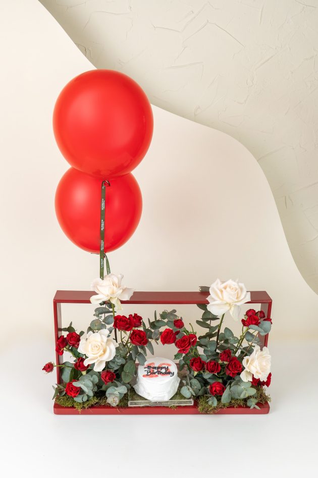 RedHBD box balloon cake