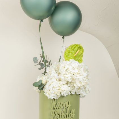 Green HBD balloons hydranges