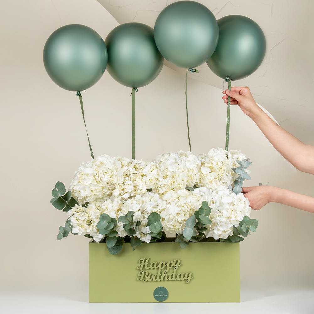 Green HBD balloon flowers