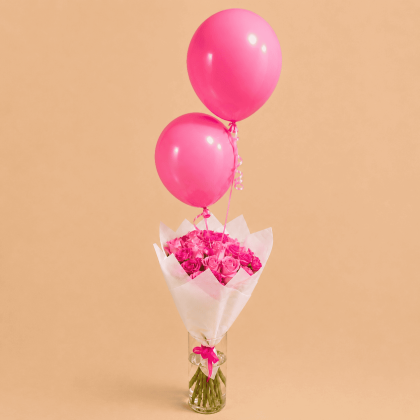 pink hand bouquet vase