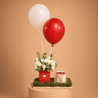 Red cake and balloon